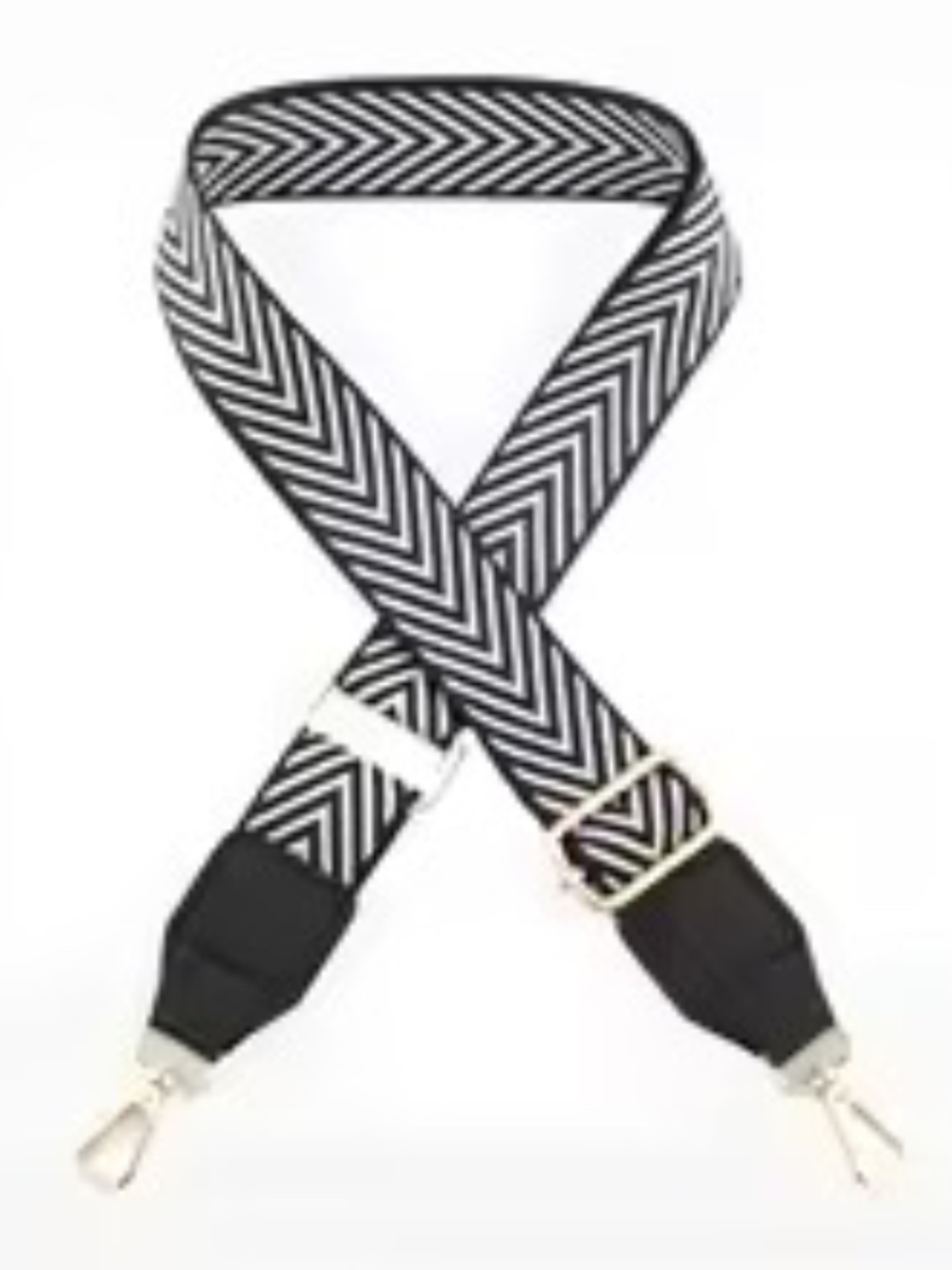 NEW Black/White Chevron  print crossbody Guitar Strap -Gold hardware